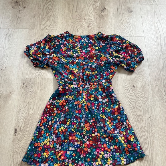 STAUD Rainbow Floral Flower Print Mini Dress V Neck Women's Sz 6 - Picture 5 of 5